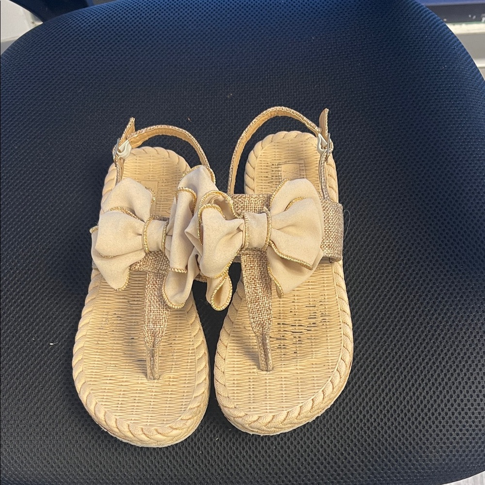 Beige Bow Thong Sandals - Neutral Woven Style
